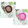 Bracelets de montre pour femmes, alliage de zinc, avec cuir PU & verre, vernis au four, avec strass, plus de couleurs à choisir, 30mm, 11mm Environ 9 pouce, Vendu par PC