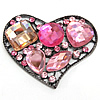 Zinc Alloy Shoes Ornament, with Crystal, Heart, plumbum black color plated, faceted & with rhinestone 
