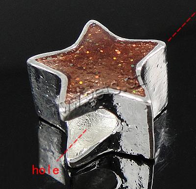 Enamel Zinc Alloy European Beads, Star, plated, without troll & large hole, more colors for choice, cadmium free, 12x12x7.5mm, Hole:Approx 5mm, Sold By PC