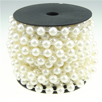 ABS Plastic Beaded Chain, Round, imitation pearl, white, 10mm Yard 
