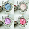 Watch Finger Ring, Zinc Alloy, with Glass, Flower, platinum color plated, with resin rhinestone 22mm 