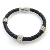 Cowhide Bracelets, with Stainless Steel, with rhinestone, black, 10.5mm, 6.5mm Approx 8 Inch 