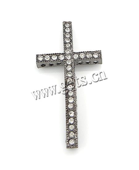 Rhinestone Zinc Alloy Connector, Cross, plated, with rhinestone, more colors for choice, 24x48x4mm, Hole:Approx 1.5mm, Sold By PC