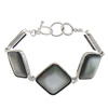 Natural Black Shell Bracelet, Brass, with Black Shell, Rhombus, platinum color plated Approx 8 Inch 