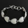 Natural White Shell Bracelet, Brass, with White Shell, Heart, platinum color plated Approx 7.5 Inch 