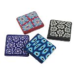 Polymer Clay Jewelry Beads, Square, with flower pattern, mixed colors Approx 1.5mm 