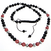 Fashion Woven Ball Necklace, Nylon Cord, with Black Agate & Crystal & Zinc Alloy, platinum color plated, adjustable & faceted & with rhinestone, 8-10mm Approx 30-36 Inch 