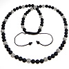 Moderno collar de Woven Ball, cordón de nylon, con Ágata negra & aleación de zinc, chapado en color de platina, ajustable & con diamantes de imitación, 10mm, 8mm, longitud:aproximado 32-38 Inch, Vendido por Sarta