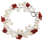 Korallen-Perlen-Armband, Natürliche kultivierte Süßwasserperlen, 6--7mm, Länge:7.5 ZollInch, verkauft von Strang