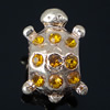 Rhinestone Zinc Alloy European Beads, Turtle, plated, without troll & with rhinestone Approx 4mm 