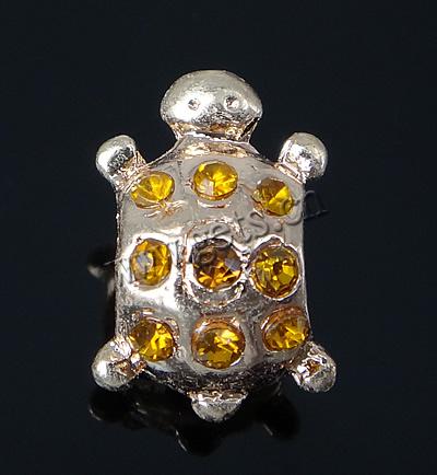 Rhinestone Zinc Alloy European Beads, Turtle, plated, without troll & with rhinestone, more colors for choice, 8x8x12mm, Hole:Approx 4mm, Sold By PC