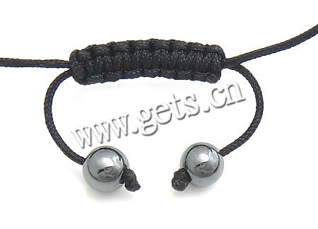 Rhinestone Woven Ball Bracelets, Waxed Cotton Cord, with Hematite & Zinc Alloy, Cross, plated, adjustable & with rhinestone, more colors for choice, 27x34x5mm, 10mm, 8mm, Length:Approx 7-10 Inch, Sold By Strand