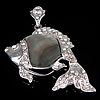 Black Shell Pendant, Brass, with Black Shell, Fish, platinum color plated, with rhinestone Approx 
