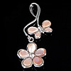 Brass Shell Pendants, with Pink Shell, Flower, platinum color plated, with rhinestone Approx 