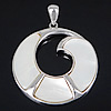 Brass Shell Pendants, with White Shell, Donut, platinum color plated Approx 
