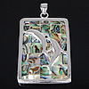 Abalone Shell Pendants, Brass, with Abalone Shell, Rectangle, platinum color plated, mosaic Approx 