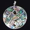 Brass Shell Pendants, with Abalone Shell, Flat Round, platinum color plated, mosaic & single-sided Approx 4mm 
