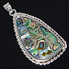 Brass Shell Pendants, with Abalone Shell, Teardrop, platinum color plated, mosaic & single-sided Approx 