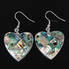Abalone Shell Earring, Brass, with Abalone Shell, Heart, platinum color plated, mosaic .9 Inch 