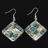 Abalone Shell Earring, Brass, with Abalone Shell, Rhombus, platinum color plated, mosaic .2 Inch 
