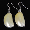 Freshwater Shell Earring, Brass, with Yellow Shell, platinum color plated .8 Inch 