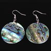 Abalone Shell Earring, Brass, with Abalone Shell, Flat Round, platinum color plated Inch 