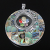 Abalone Shell Pendants, Brass, with Abalone Shell, Flat Round, platinum color plated, mosaic & with rhinestone Approx 4.5mm 