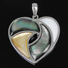 Black Shell Pendant, Brass, with Shell, Heart, platinum color plated Approx 