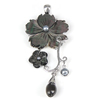 Black Shell Pendant, Brass, with Black Shell & Freshwater Pearl, Flower, platinum color plated Approx 