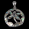 Abalone Shell Pendants, Brass, with Abalone Shell, Flat Round, platinum color plated, hollow Approx 