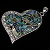 Abalone Shell Pendants, Brass, with Abalone Shell, Heart, platinum color plated, mosaic & with rhinestone Approx 