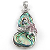 Abalone Shell Pendants, Brass, with Abalone Shell, Calabash, platinum color plated, with rhinestone Approx 