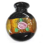 Lampwork Parfümflasche, mit Blumenmuster, 24x48x14.5mm, Bohrung:ca. 5.5-6mm, verkauft von PC