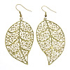 Brass Dangle Earring, Leaf, plated, hollow 71mm Approx 2.8 Inch 