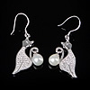 Sterling Silver Pearl Drop Earring, 925 Sterling Silver, with Freshwater Pearl, Cat, plated, with rhinestone 6.5mm Approx 1.6 Inch 