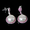 Sterling Silver Pearl Drop Earring, 925 Sterling Silver, with Ruby & Freshwater Pearl, Dome, plated Approx 1 Inch 