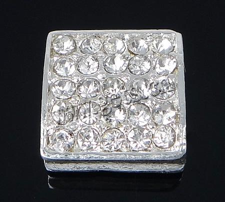 Rhinestone Zinc Alloy Beads, Square, plated, more colors for choice, 12x12x5.5mm, Hole:Approx 8x2.5mm, Sold By PC