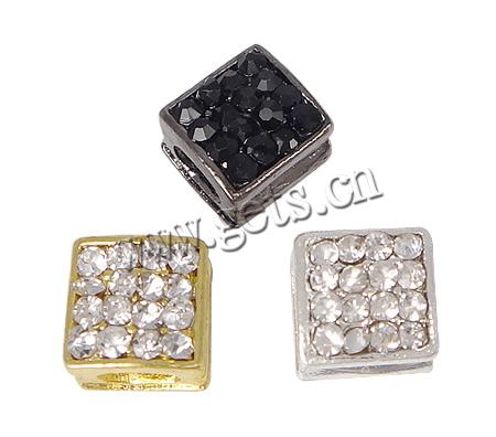 Strass Zinklegierung Perlen, Quadrat, plattiert, keine, 8x8x6mm, Bohrung:ca. 4.5x2.5mm, verkauft von PC