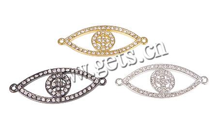 Rhinestone Zinc Alloy Connector, Horse Eye, plated, Customized & with rhinestone & 1/1 loop, more colors for choice, 51x19.5x2.5mm, Hole:Approx 2mm, Sold By PC