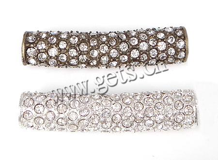 Zinc Alloy Tube Beads, plated, Customized & with rhinestone, more colors for choice, 37x8.5mm, Hole:Approx 4.5mm, Sold By PC
