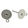 Stainless Steel Earring Stud Component, Flat Round, with loop 