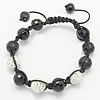 Black Agate Woven Ball Bracelets, with Rhinestone Clay Pave Bead & Nylon Cord, adjustable & faceted, 12mm, 10~12mm Approx 6-9 Inch 