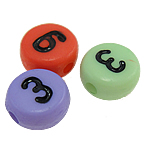 Acryl Zahlen Perlen, flache Runde, verschiedene Muster für Wahl, gemischte Farben, 7x4mm, Bohrung:ca. 1mm, ca. 3600PCs/Tasche, verkauft von Tasche