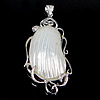 Brass Shell Pendants, with White Shell, Bean, platinum color plated, approx Approx 