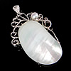 Brass Shell Pendants, with White Shell & Freshwater Pearl, Oval, platinum color plated, approx Approx 