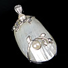 Brass Shell Pendants, with Freshwater Shell & Freshwater Pearl, Flat Oval, platinum color plated, white, approx Approx 