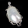 Brass Shell Pendants, with Freshwater Shell, Oval, platinum color plated, white, approx Approx 