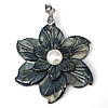 Black Shell Pendant, Brass, with Black Shell & Freshwater Pearl, Flower, platinum color plated, approx Approx 4mm 