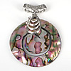 Abalone Shell Pendants, Brass, with Abalone Shell, Flat Round, platinum color plated, approx Approx 