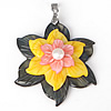 Brass Shell Pendants, with Black Shell & Pink Shell & Yellow Shell & Freshwater Pearl, Flower, platinum color plated Approx 